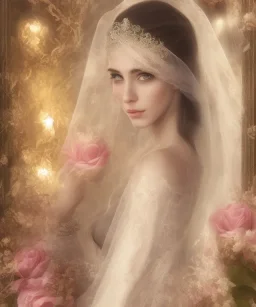 muslim, veil head Princess, covered with coat, long hairs black eyes no top with roses, 8k resolution