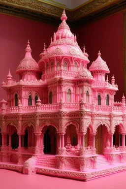 A pink palace of arcane magic designed in Navajo yarn painted by Giovanni Battista Sassi