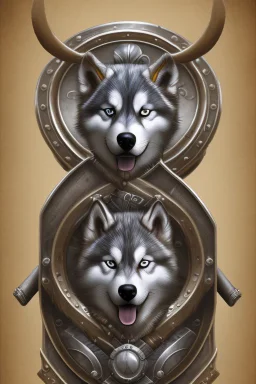 silver steampunk husky viking shield crest