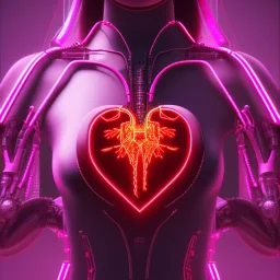  human heart, cyberpunk neon lit, realistic, darkred tones,