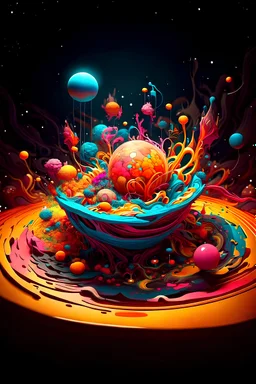 a piece of art that is sitting on a table, digital art, by Android Jones, behance contest winner, psychedelic art, abstract claymation, psychedelic floral planets, boiling imagination in a bowl, layered paper art, kandinsky style, 3d intricate shapes, dripping with color, microscopic picture, gorgeous composition, ( ( ( surrealism ) ) ), organic shape