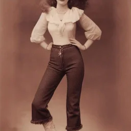 Ziegfeld girl on jeans, walking