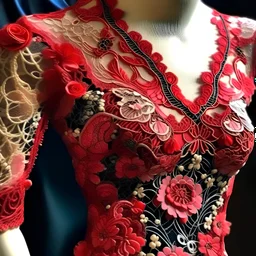 Knitwear embroidered lace, colors, embroidered kirigami, pink and red palette, lingerie, tulle, dentelle