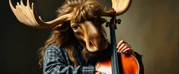master oil painting by Rembrandt, mozart moose with a wig, playing big big cello