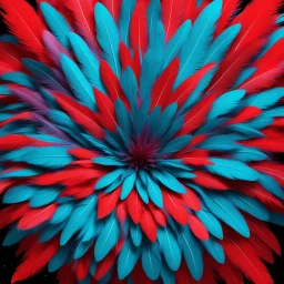 3D anaglyph red-cyan glasses required to watch this universe made of coloured feathers