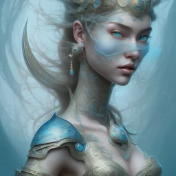 sango fantasy, fantasy magic, intricate, sharp focus, illustration, highly detailed, digital painting, concept art, matte, artgerm and paul lewin and kehinde wiley, masterpiece sexy lips Asian lady body mermaid turquoise space lady beach sea