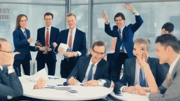 Certainly, here is a description of the ideal image for the article about "Successful Recruitment Strategies in the Business World" in English: The image depicts a group of happy and motivated employees in a professional work environment. In the center of the image, there is a manager or leader explaining successful recruitment principles to their team. The employees are shown actively engaging and participating in a discussion about the company's future. The image conveys a positive message ab