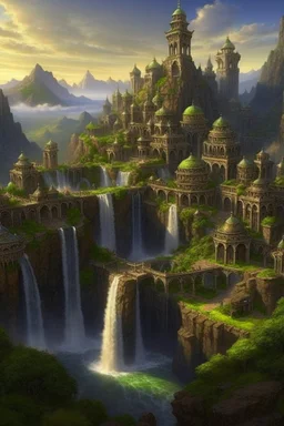 The Cascades are the name of a huge city built by humans, Dwarves and Gnomes into the hills of the Eternal Spires, the largest mountain range in the world. It is controlled by 3 large factions. There is a massive waterfall cascading through the entire city to a large pool in the middle of the town square near the Moon Temple