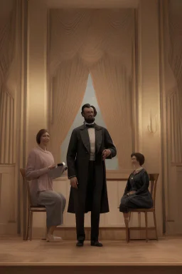 llustrate the presidential box on the balcony level, portraying Abraham Lincoln, his wife, and their guests as they enjoy the play. Highlight the vulnerability of Lincoln without proper security, setting the stage for the impending tragedy