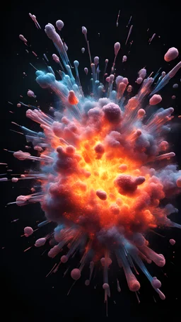 molecular vibrant with explosion. Photography. Ultra Realistic photo. HD. Glowing. Black background.3d style. Mystical atmosphere.