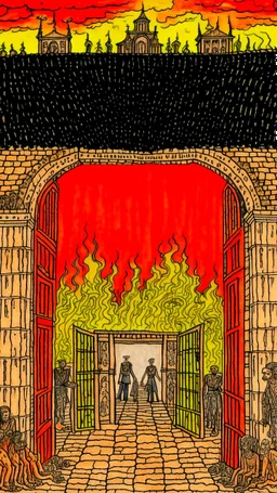 point of view of the entrance gate of hell in the style of egon shiele