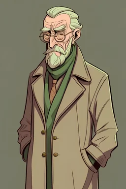 a old Irish farmer in turtle neck and trench coat in the style of JoJo's bizarre adventure
