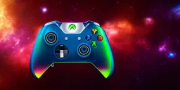 shiney xbox elite controller. heavily vented design. nebula backround . sunflare . centered