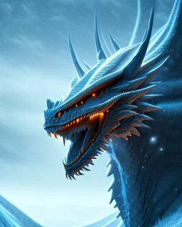 PORTRAIT of a dragon, snow, vast LANDSCAPE, 8k resolution, DETAILED, midjourney, fantasy, blue, forest