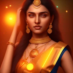 South indian actress, by Mahmoud Sai, Cartographic, Circuitry, Golden Hour, Closeup-View, 16k, Lumen Global Illumination, Diffraction Grading