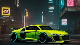 Audi R8's ultimate need for speed tuning Mansory Cyberpunk 2077 neon Style Rear View, Super Detailed, desktop wallpaper, 4K