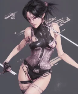 Detailed anime Kunoichi girl using magic ,bodysuit, intricate details, full body portrait, keep head in frame, slight smile, black Japanese motif, concept art, highly detailed, digital painting, concept art, sharp focus, illustration, art by Yoji Shinkawa, WLOP and greg rutkowski and alphonse mucha and artgerm and yanjun Chen and Junji ito and Makoto Shinkai, HDR, octane render