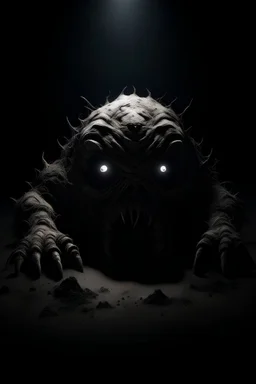 A monster's head on the ground dark light