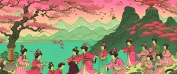 Pink magical magicians painted by Utagawa Hiroshige