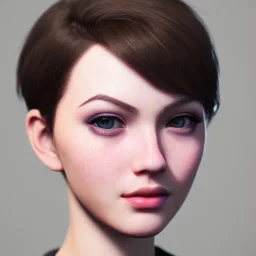 potrait girl look beautiful, close-up, dramatic, eyes like ocean blue, short hair, smile, 8k, rtx, eyebrows like serious, facing left, real, cute, hyper realistis