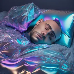 Vin Disel sleeping in holographic foil