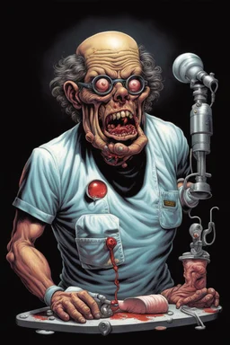 Science experiment Horror surgeon by Richard Corben, Todd Schorr, T-Shirt Design, Black Background