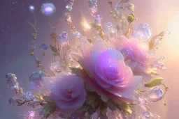 one big crystal subtle flower in a galactic ambiance with a very little beautiful fairy, transparent petals, delicate colors, in the foreground, full of details, smooth, bright sunshine，soft light atmosphere, light effect，vaporwave colorful, concept art, smooth, extremely sharp detail, finely tuned detail, ultra high definition, 8 k, unreal engine 5, ultra sharp focus