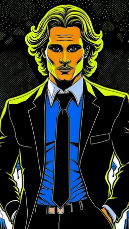 Diego Forlan Football soccer player posing black suite. Dark detective comic. Book cover detective mistery 1990.