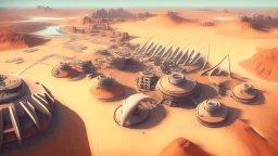 desert city from above, wind generators, retro futuristic