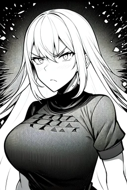 angry blonde girl, angry pose, greyscale