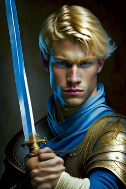 young blond adult royal swordsman with rapier