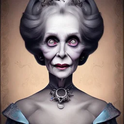 extrem tim burton style of old cruel lady stepmother, sharp focus