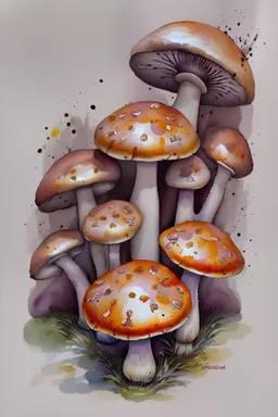 Mushroom in style of watercolor painting on white background --tile