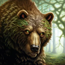 90's TCG fantasy artwork art of a mutant bear with green eyes