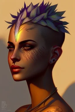 Her shaved head had the dark fuzz of new growth making her appear is if she were glowing with some inner light born of shadows.