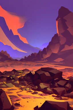 an inferno landscape with rocks cell shading