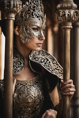 Photograph Beautiful woman wearing venice Metal Mask Carving Art,Fashion Style