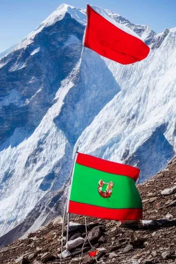 a hungarian flag (red-white-green) on the summit of mount everest by Jean Baptiste Monge in sunshine