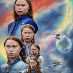 portrait of Greta Thunberg flying