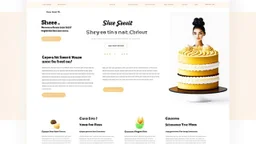 A modern light-theme landing page website for a bakery with a headline on the left-hand side and a cake image on the right-hand side, ux, ui, ux/ui website –v 4 –stylize 800