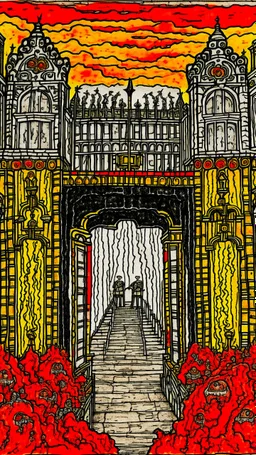 point of view of the entrance gate of hell in the style of egon shiele