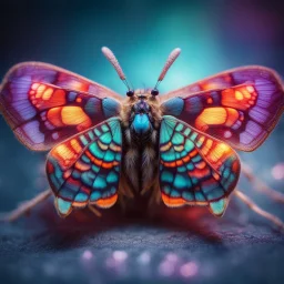 Glowing Colorful Moth 1.5mm field of view Olympus macro gear at 5:1 magnification. Modifiers: sharp focus elegant fantasy bright studio setting studio lighting photorealistic very attractive beautiful wallpaper award winning imperial colors fantastic view hyperrealistic ultra detailed 4K 3D very cute cinematic postprocessing acrylic art