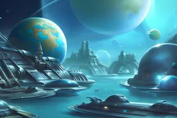 underwater city, bubbles, earth, planet, space, stars, space, space, planets, water, sea.