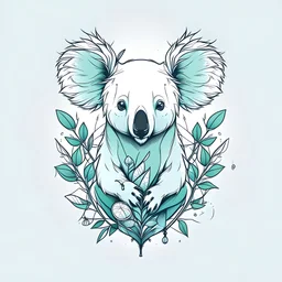 Vector illustration, Minimalistic, Digital illustration, a Little [T-shirt design with a white background saying Koala-ty Time in the style of Eucalyptus Elegance. a white background]Print for t-T-shirt HaHand-drawn vector illustration, T-shirt design, Dramatic Lighting, Trending on Artstation, Award-winning, Icon, Highly detailed, typography, illustration, cinematic, painting, fashion, poster, dark fantasy, vibrant