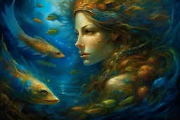 An underwater fantasy, perfect anatomy, fantasy, vibrant digital art professional award winning masterpiece, oil on canvas Atmospheric extremely detailed Josephine Wall