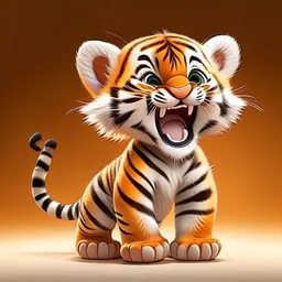 cute tiger cub roaring, correct anatomy, correct paws, correct tail, disney cartoon.