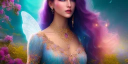 bright fairy, beautiful portrait, flowery landscape