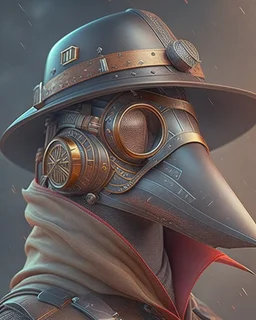 Best quality, masterpiece, ultra high definition,Futuristic, cyberpunk, Plague doctor mask, Comic style