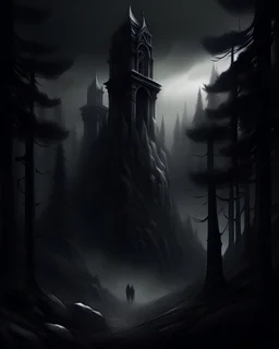 Dark Forest Drive: A couple in a car driving through a dense, dark forest with tall, shadowy trees. The headlights illuminate the eerie, twisted branches ahead, creating an ominous atmosphere.