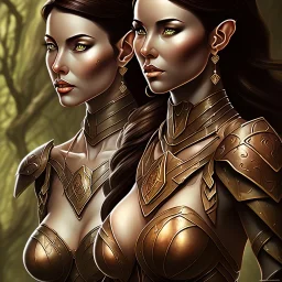 dungeons and dragons, female wood elf, druid, brown hair, brown eyes, full body, realistic face, short hair, hair tied back, large nose, closed mouth, leather armor, dark skin